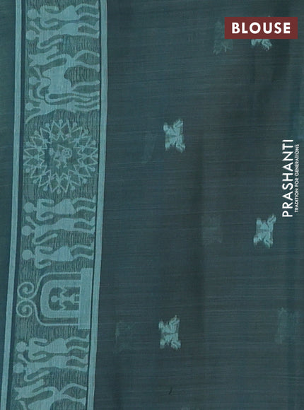 Semi jute silk saree teal green and peacock green with thread woven buttas and thread woven pallu