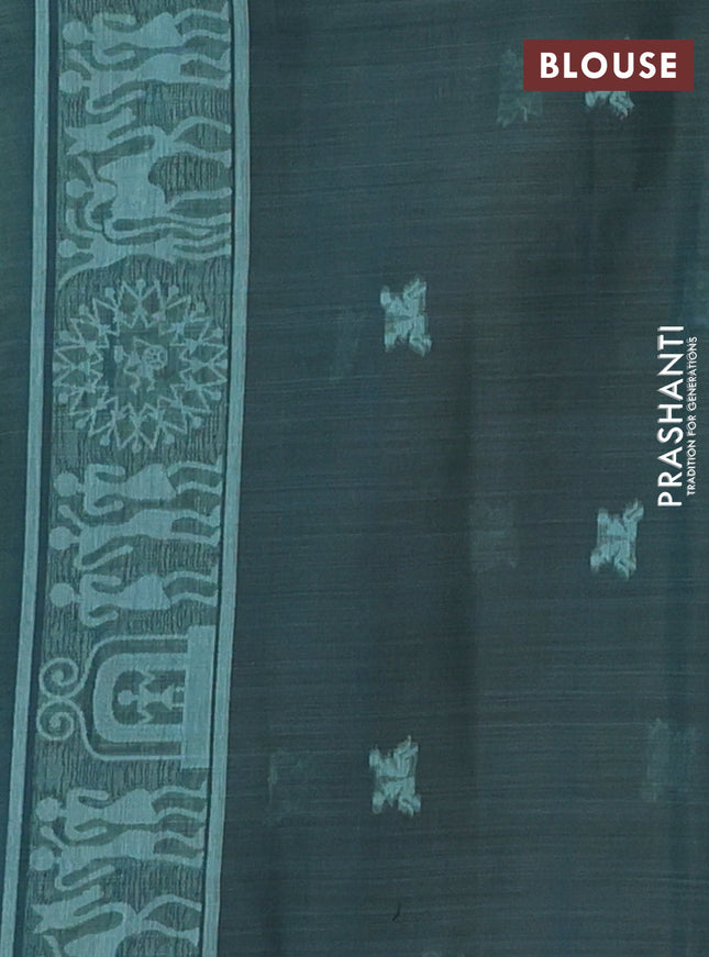 Semi jute silk saree teal green and peacock green with thread woven buttas and thread woven pallu