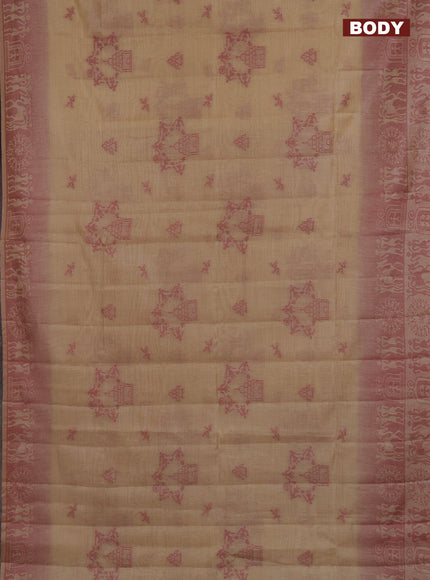 Semi jute silk saree sandal and maroon with thread woven buttas and thread woven pallu