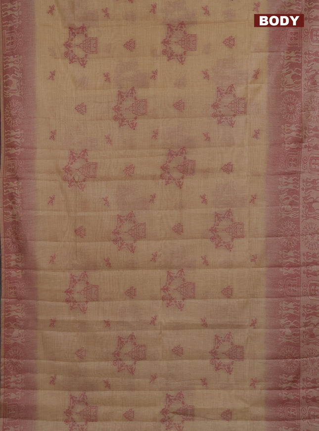 Semi jute silk saree sandal and maroon with thread woven buttas and thread woven pallu