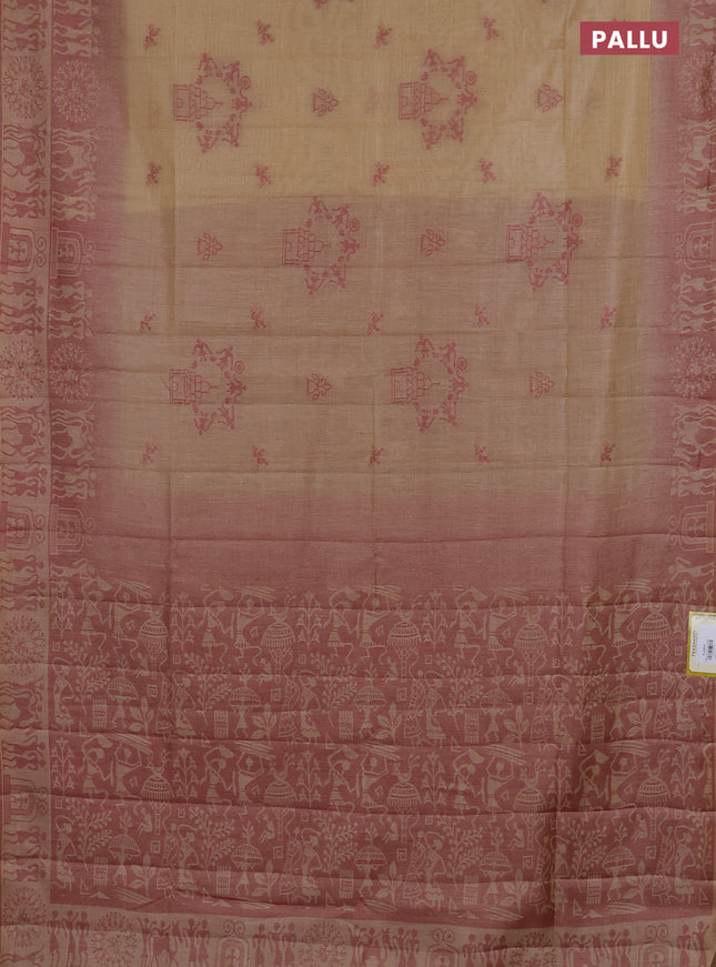 Semi jute silk saree sandal and maroon with thread woven buttas and thread woven pallu