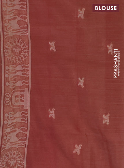 Semi jute silk saree sandal and maroon with thread woven buttas and thread woven pallu