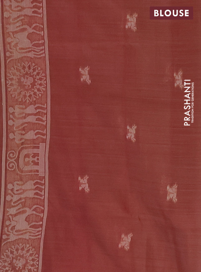 Semi jute silk saree sandal and maroon with thread woven buttas and thread woven pallu