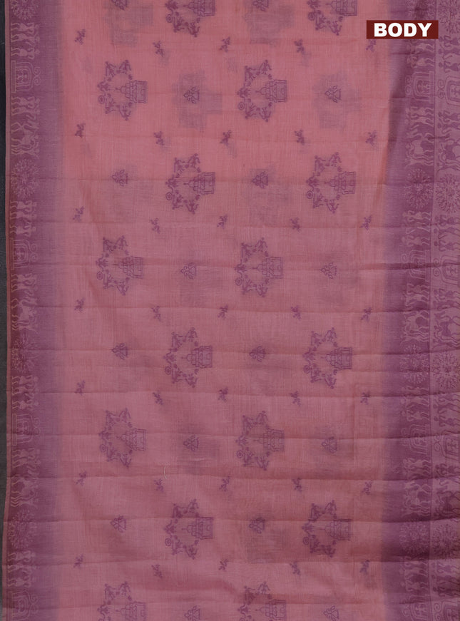 Semi jute silk saree peach pink and wine shade with thread woven buttas and thread woven pallu