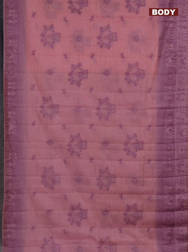 Semi jute silk saree peach pink and wine shade with thread woven buttas and thread woven pallu