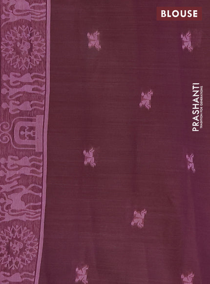 Semi jute silk saree peach pink and wine shade with thread woven buttas and thread woven pallu
