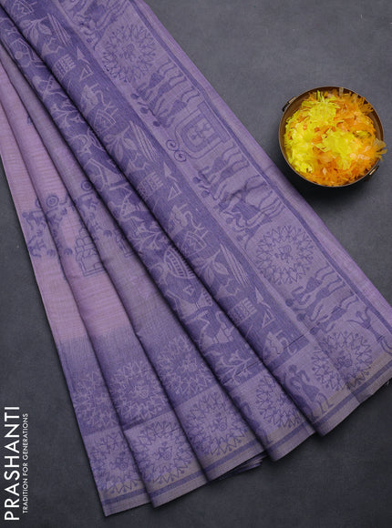 Semi jute silk saree pastel lavender and navy blue with thread woven buttas and thread woven pallu