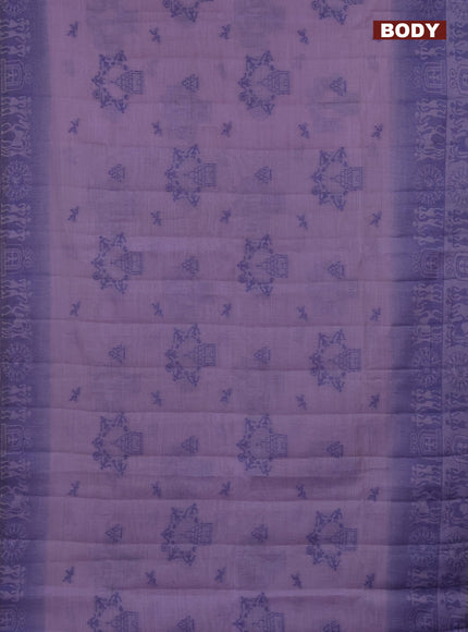 Semi jute silk saree pastel lavender and navy blue with thread woven buttas and thread woven pallu