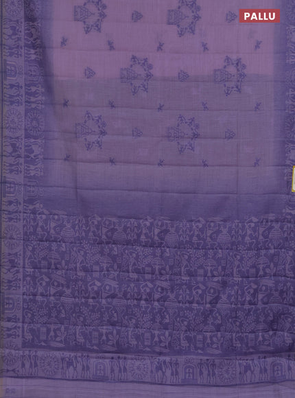 Semi jute silk saree pastel lavender and navy blue with thread woven buttas and thread woven pallu
