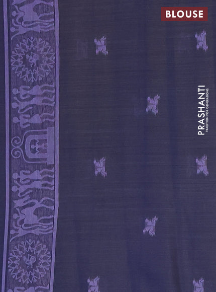 Semi jute silk saree pastel lavender and navy blue with thread woven buttas and thread woven pallu