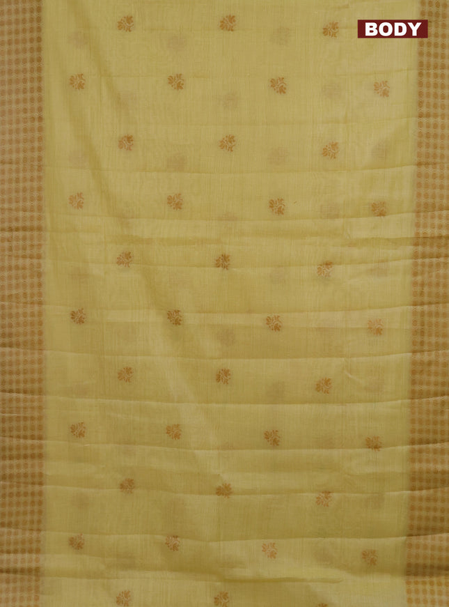 Semi jute silk saree pale yellow with thread woven buttas and floral design woven pallu