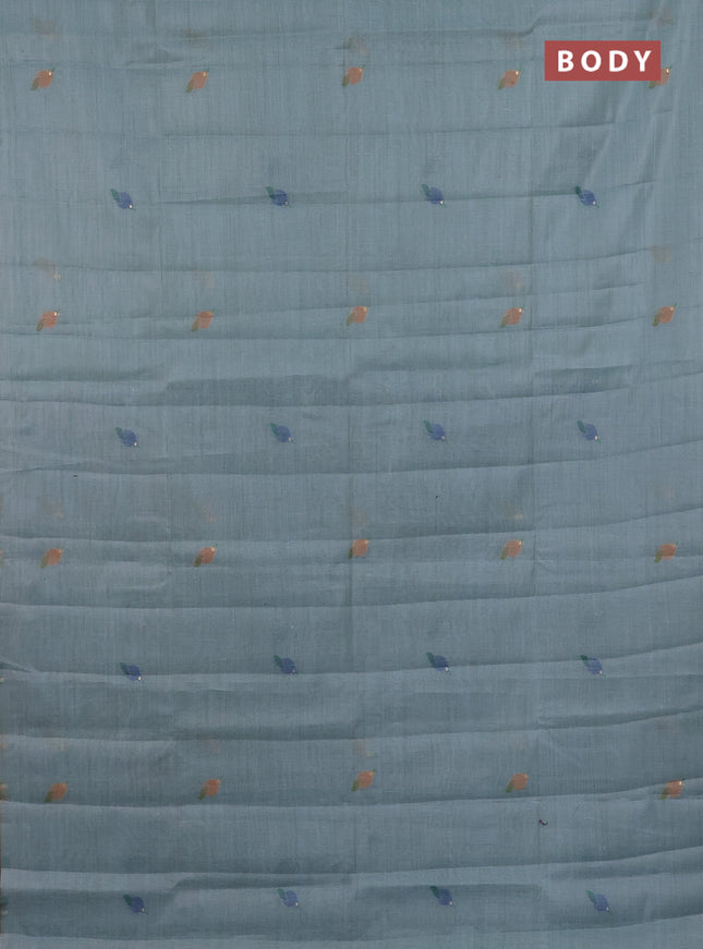 Semi jute silk saree pastel blue and blue with thread & zari woven buttas and floral design woven pallu