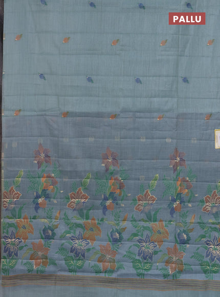Semi jute silk saree pastel blue and blue with thread & zari woven buttas and floral design woven pallu