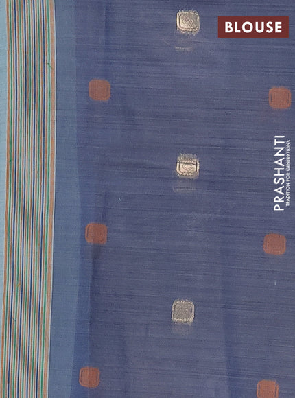 Semi jute silk saree pastel blue and blue with thread & zari woven buttas and floral design woven pallu