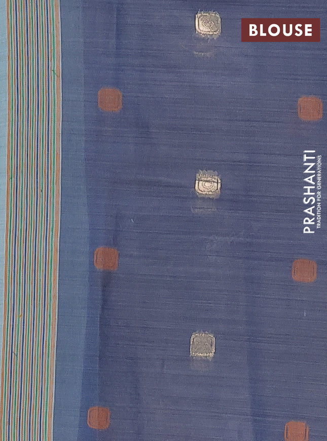 Semi jute silk saree pastel blue and blue with thread & zari woven buttas and floral design woven pallu