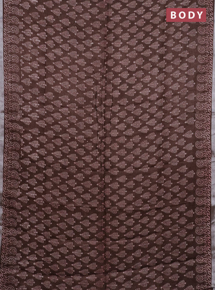 Pure linen saree brown with allover butta prints and silver zari woven border