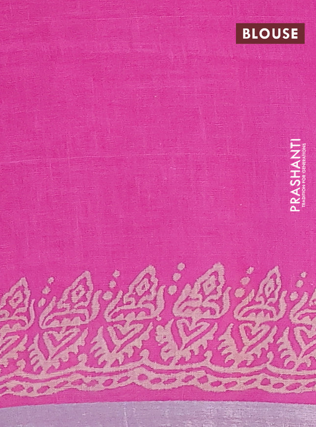 Pure linen saree pink with allover butta prints and silver zari woven border