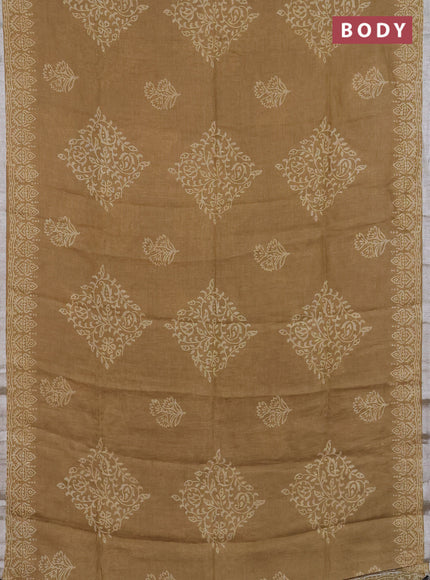 Pure linen saree sandal with allover butta prints and silver zari woven border