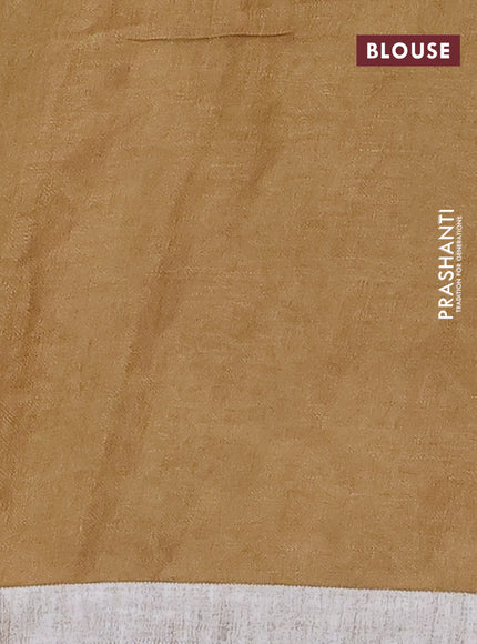 Pure linen saree sandal with allover butta prints and silver zari woven border