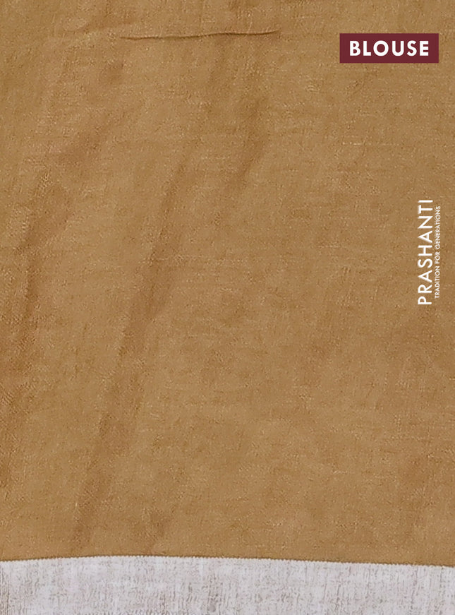 Pure linen saree sandal with allover butta prints and silver zari woven border