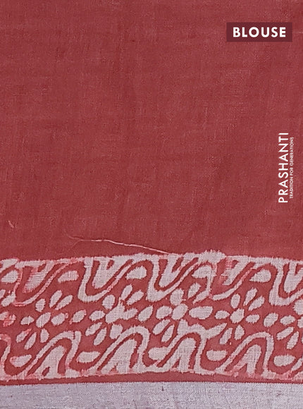 Pure linen saree maroon with allover butta prints and silver zari woven border
