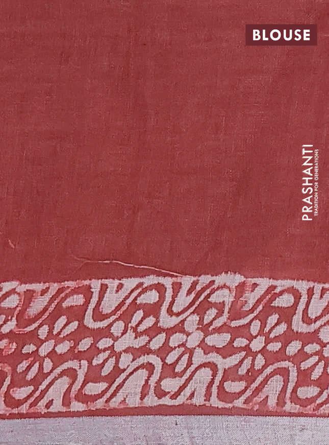 Pure linen saree maroon with allover butta prints and silver zari woven border