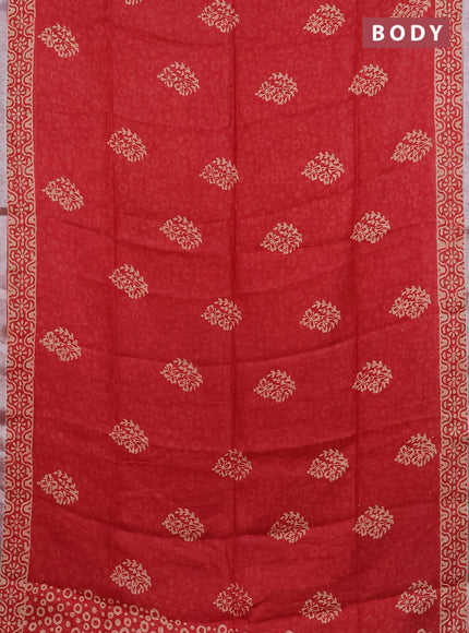 Pure linen saree red with allover butta prints and silver zari woven border