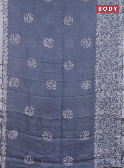 Pure linen saree pastel blue with allover butta prints and silver zari woven border