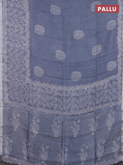 Pure linen saree pastel blue with allover butta prints and silver zari woven border
