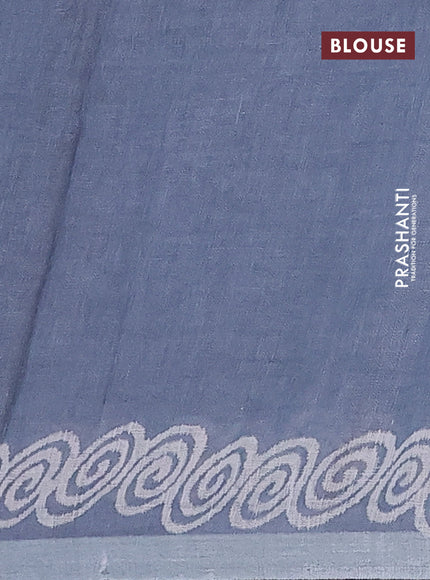 Pure linen saree pastel blue with allover butta prints and silver zari woven border