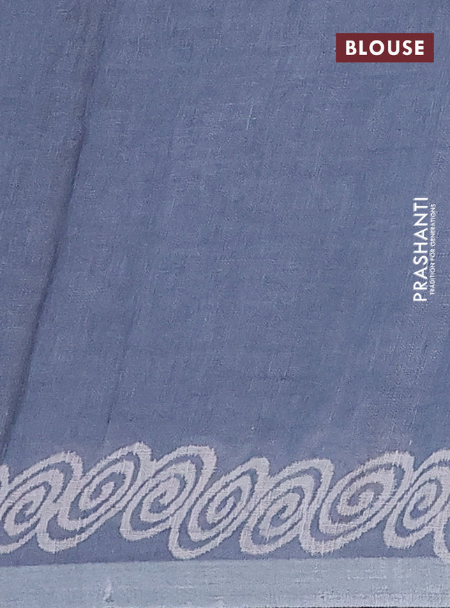 Pure linen saree pastel blue with allover butta prints and silver zari woven border