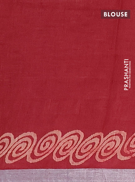 Pure linen saree maroon with allover butta prints and silver zari woven border