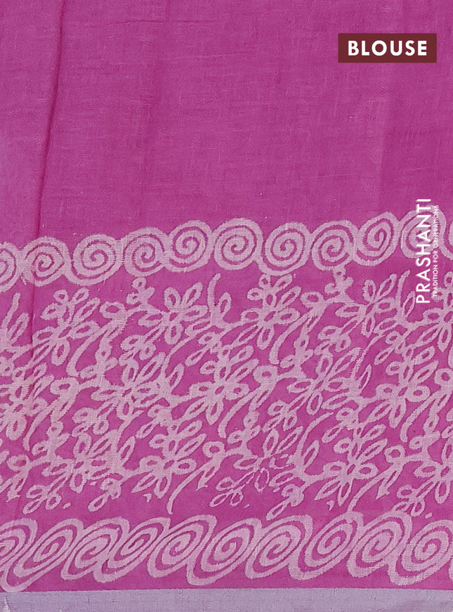 Pure linen saree mauve pink with allover butta prints and silver zari woven border