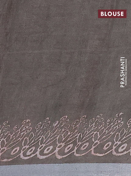 Pure linen saree greyish green with butta prints and silver zari woven border