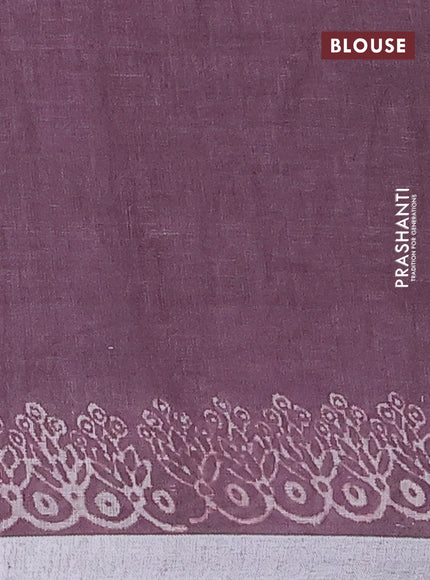 Pure linen saree mild wine shade with butta prints and silver zari woven border