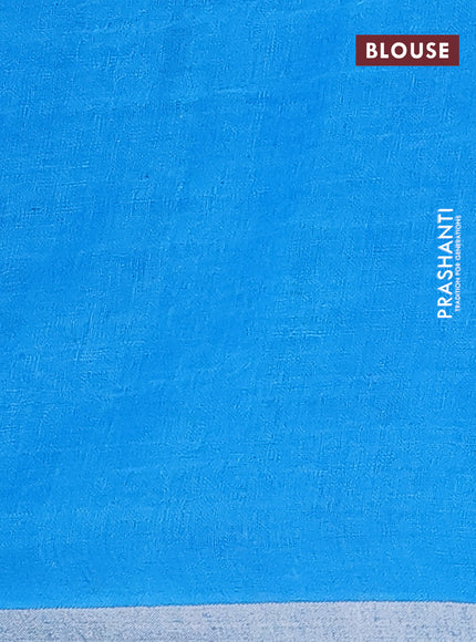 Pure linen saree dark pink and cs blue with plain body and silver zari woven border