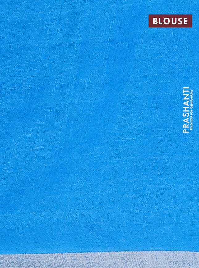 Pure linen saree dark pink and cs blue with plain body and silver zari woven border