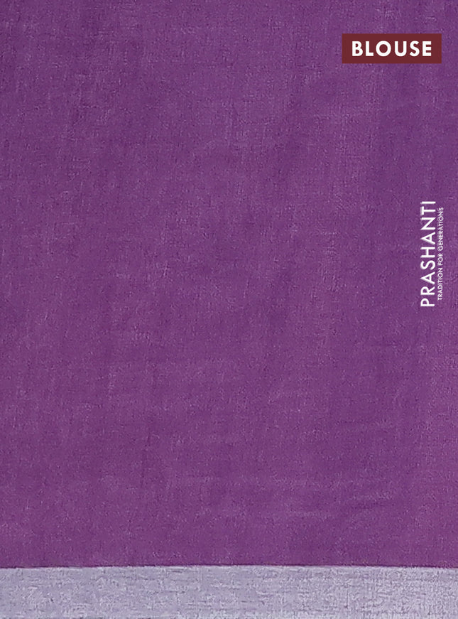 Pure linen saree mauve pink and lavender with plain body and silver zari woven border