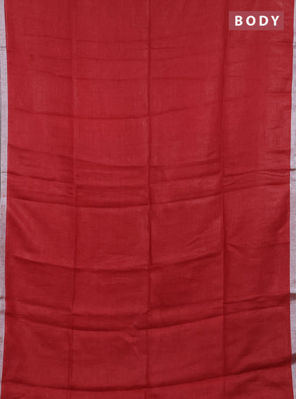 Pure linen saree red and dark pink with plain body and silver zari woven border
