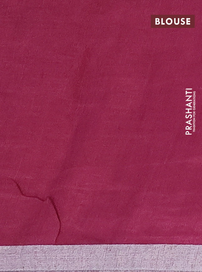 Pure linen saree red and dark pink with plain body and silver zari woven border