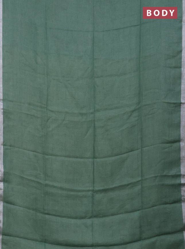 Pure linen saree pastel green and yellow with plain body and silver zari woven border