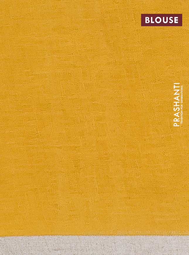 Pure linen saree pastel green and yellow with plain body and silver zari woven border