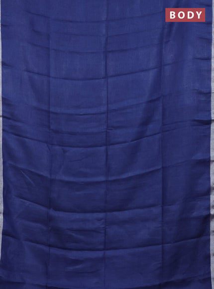 Pure linen saree blue and bluish grey with plain body and silver zari woven border