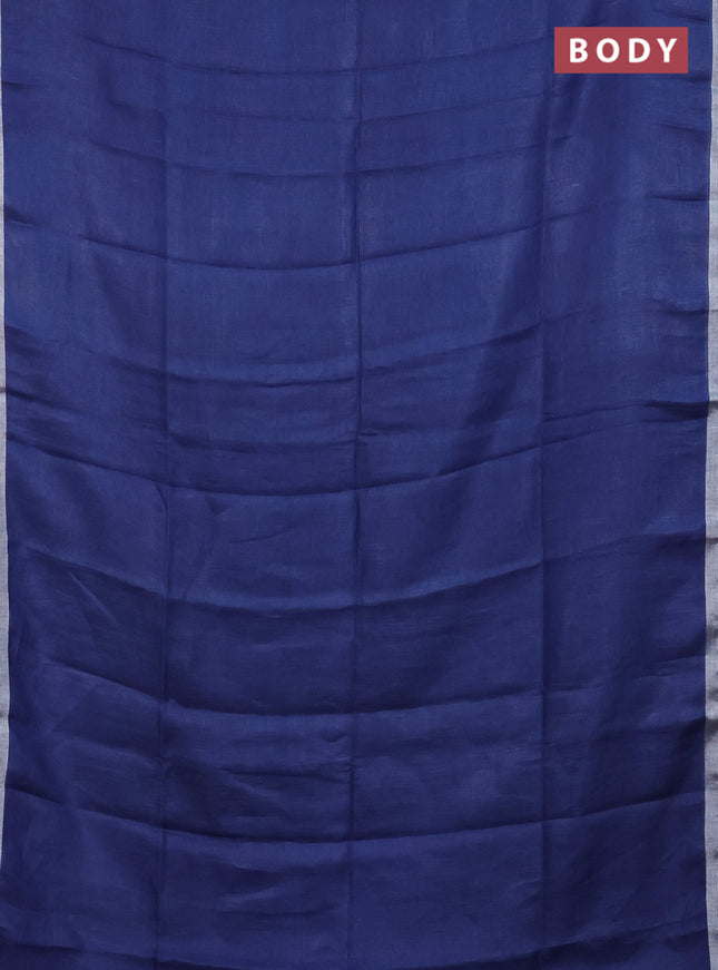 Pure linen saree blue and bluish grey with plain body and silver zari woven border