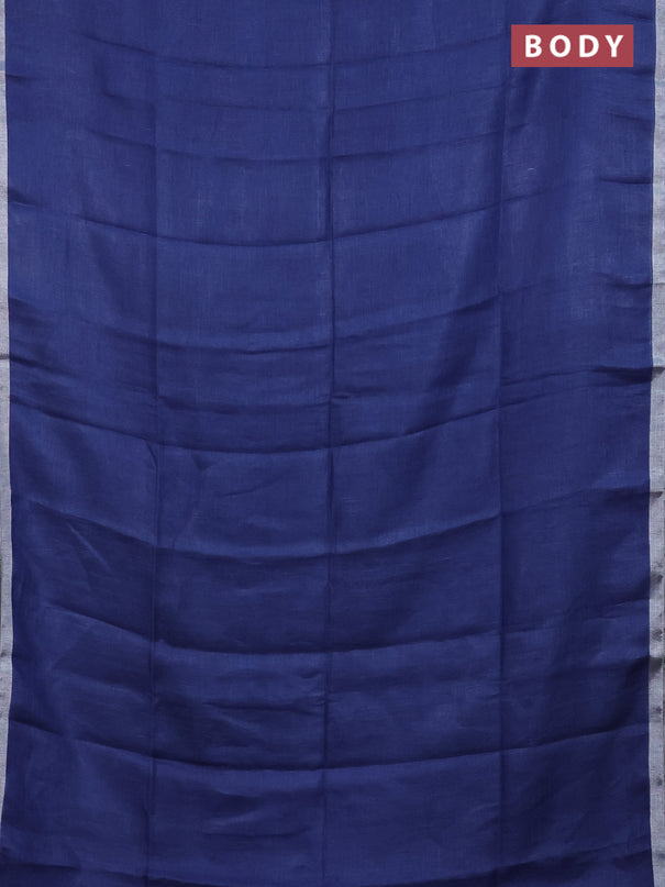 Pure linen saree blue and bluish grey with plain body and silver zari woven border