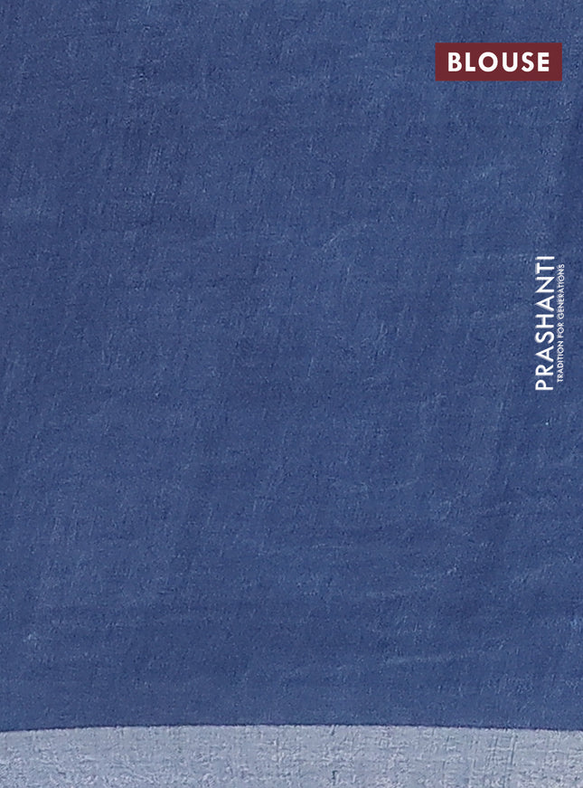 Pure linen saree blue and bluish grey with plain body and silver zari woven border