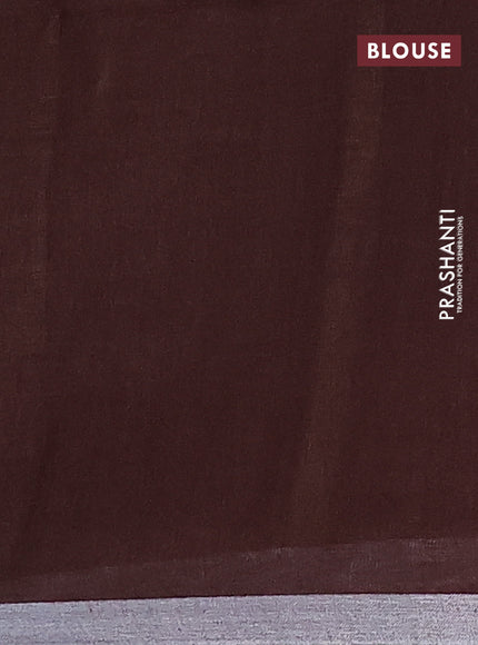 Pure linen saree brown with plain body and silver zari woven border