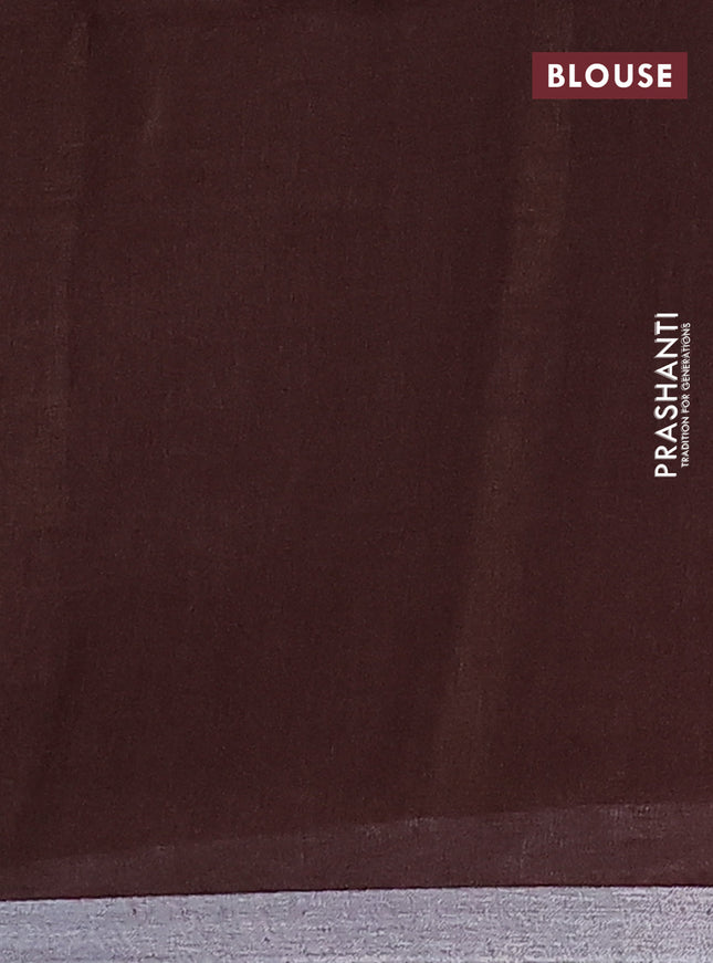 Pure linen saree brown with plain body and silver zari woven border