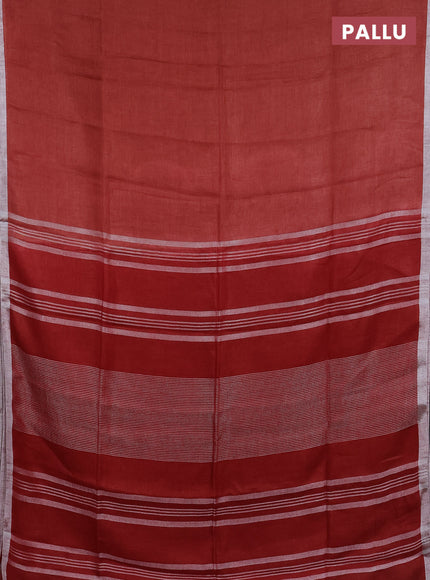 Pure linen saree rust shade and maroon with plain body and silver zari woven border