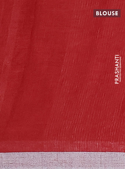 Pure linen saree rust shade and maroon with plain body and silver zari woven border